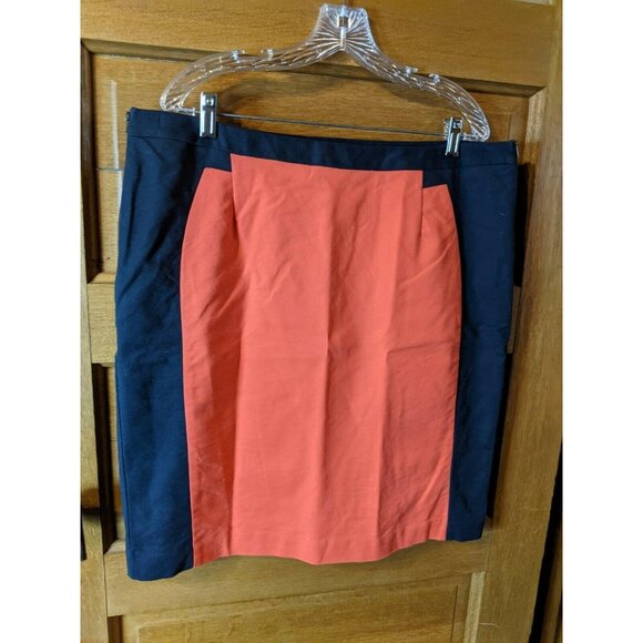 Worthington Stretch Skirt Size 18 Navy Blue Orange Color Block Straight Career - Picture 1 of 5